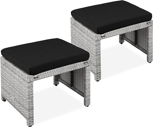 Gloria Outdoor Wicker Ottoman (Set of 2), Light Brown, Beige, and Black