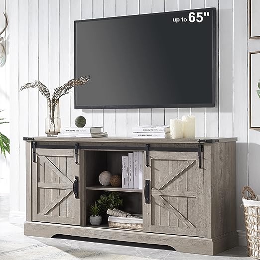 TV Stand for 65+ Inch TV, Modern Farmhouse Entertainment Center