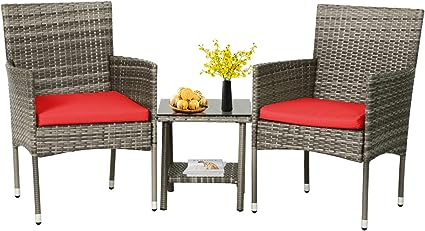 Outdoor Wicker Bistro Rattan Chair Conversation Sets with Coffee Table