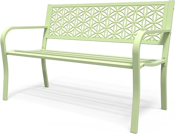 2-3 People Outdoor Bench Metal Waterproof with Beautiful Floral Back