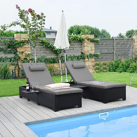 Outdoor PE Wicker Chaise Lounge Chairs - 2 Piece Patio