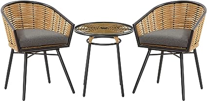 3 Pieces Patio PE Rattan Bistro Set, Outdoor Round Wicker Coffee Set