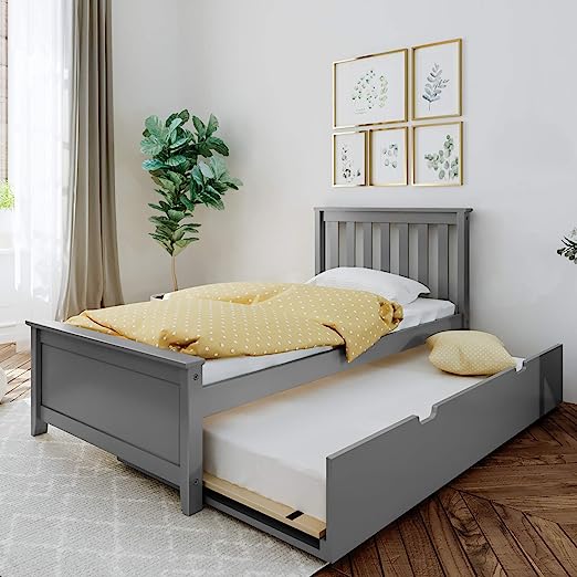 Twin Bed, Wood Bed Frame with Headboard For Kids
