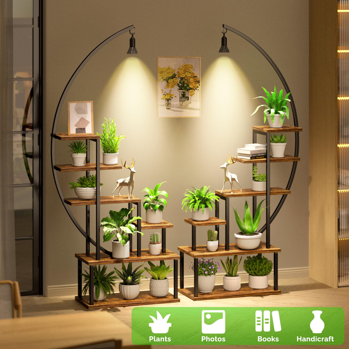 Indoor plant rack with full-spectrum LED grow lights