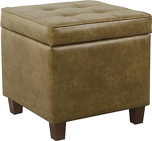 Leatherette Tufted Square Storage Ottoman with Hinged Lid
