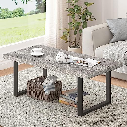 Rustic Living Room Table, Simple Industrial Rectangle Coffee Table
