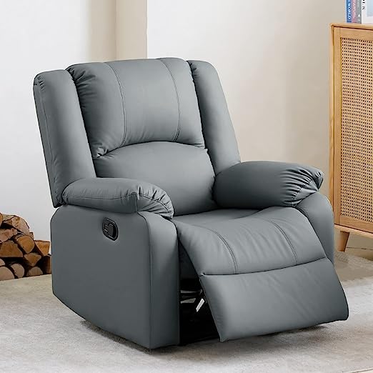 Genuine Leather Recliner Chair with Overstuffed Arm and Back - Home Theater Lounge Seat