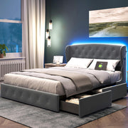 LumeRest LED Bed with RGB Lights and Storage Drawers in Dark Grey