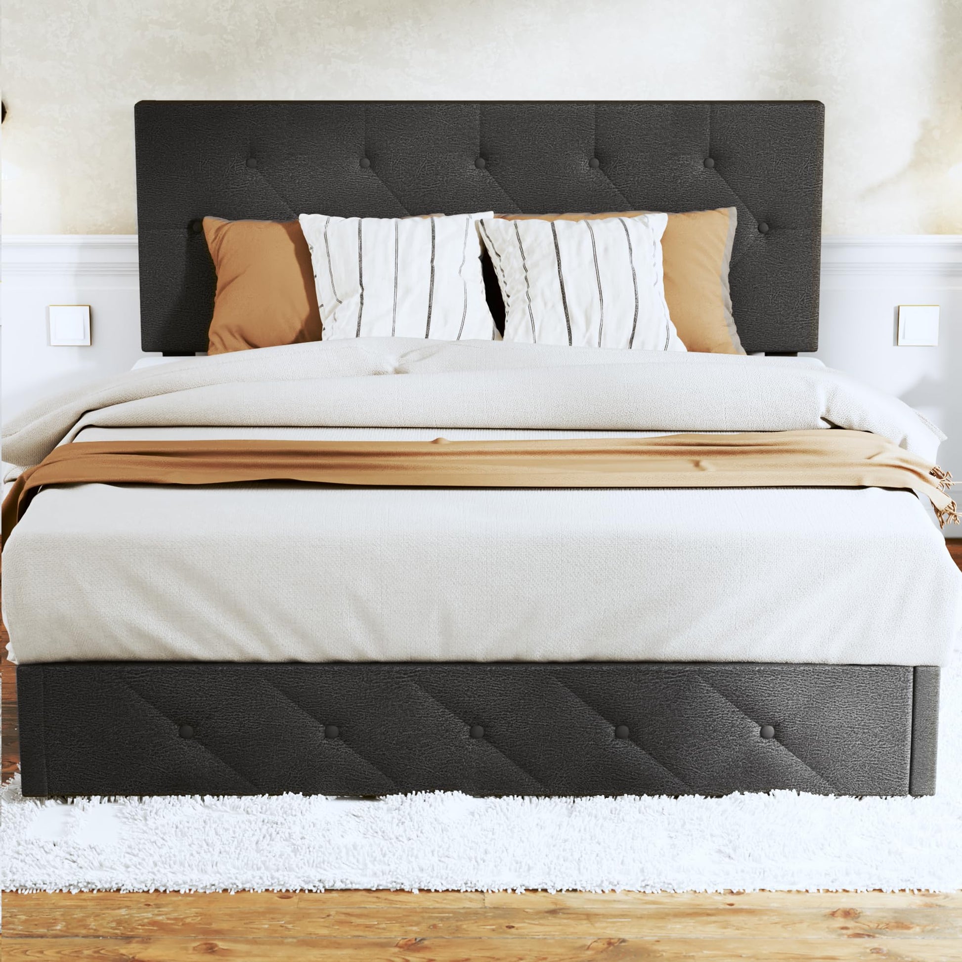 LuxeRest Upholstered Bed with Storage Drawers in Grey