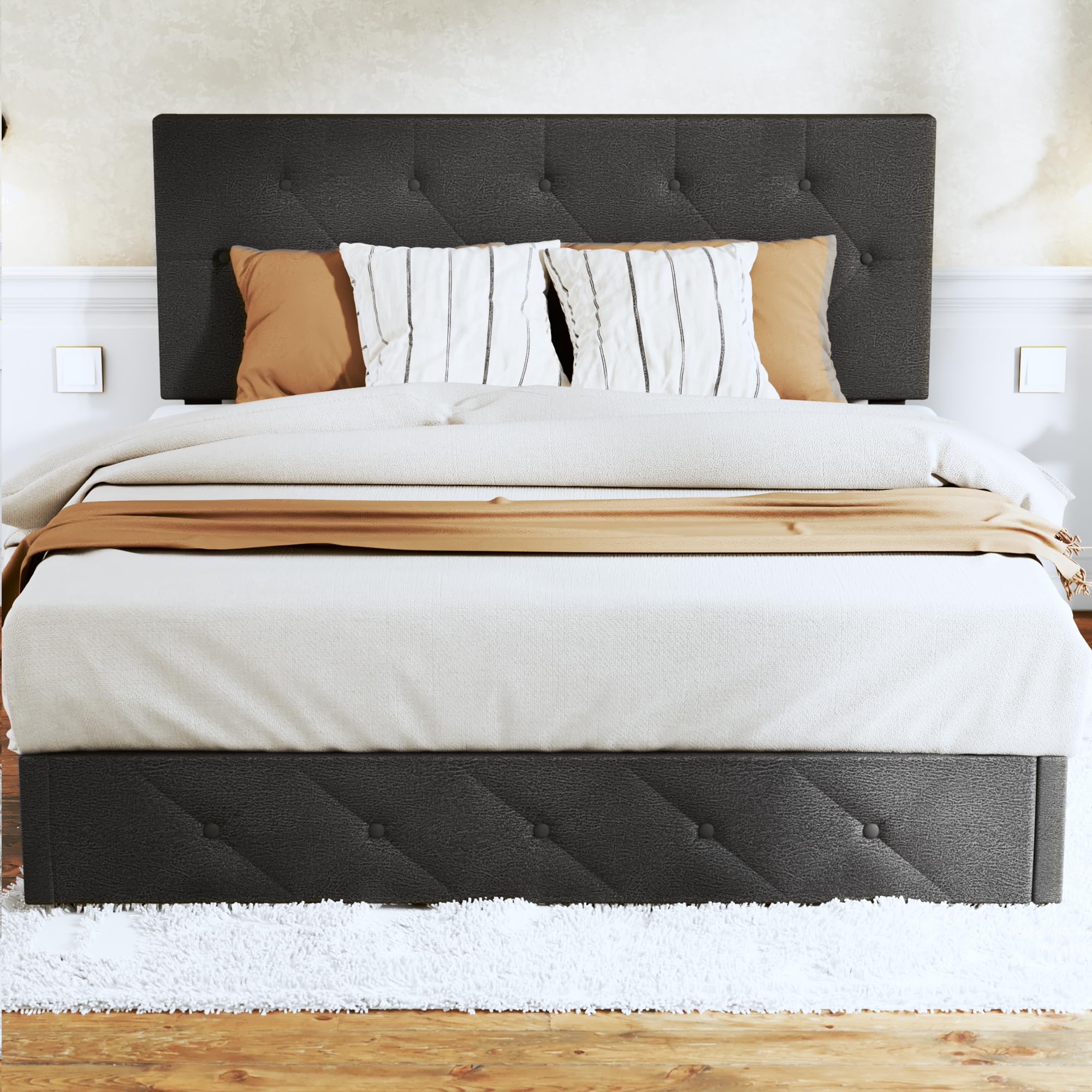 LuxeRest Upholstered Bed with Storage Drawers in Grey