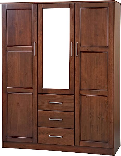 100% Solid Wood Cosmo 3-Door Wardrobe Armoire with Raised Panel Doors