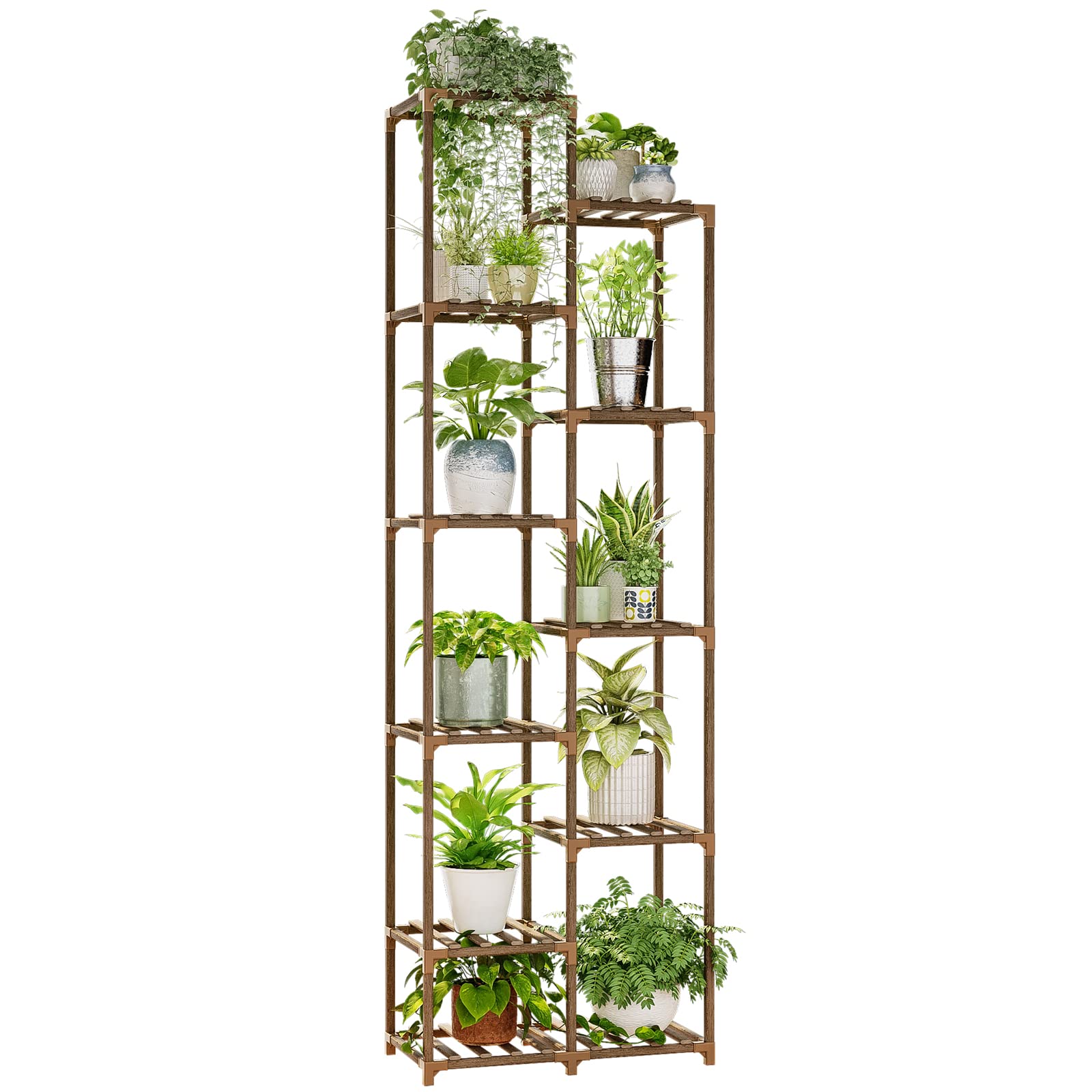 Multi-tier wooden plant shelf rack for multiple plants