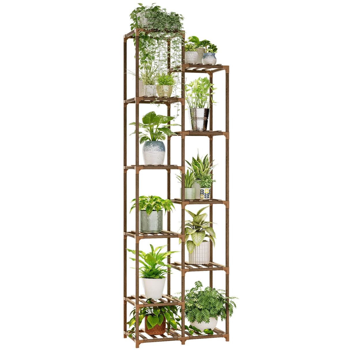 Multi-tier wooden plant shelf rack for multiple plants