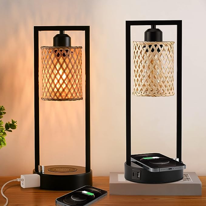 Set of 2 Wireless Charging Table Lamps with AC Outlet and 2 USB Ports