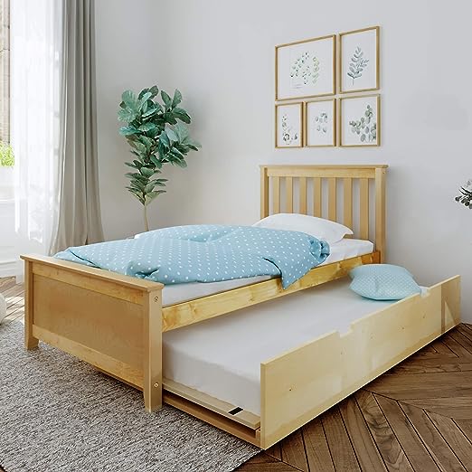 Twin Bed, Wood Bed Frame with Headboard For Kids