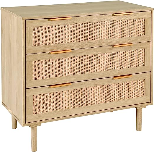 3 Drawer Dresser for Bedroom, Rattan Dresser Modern Closet Dressers Chest of Drawers