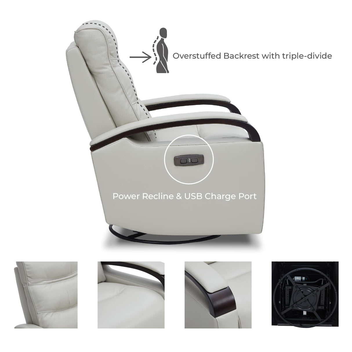 Power Headrest Recliner with USB – Side Profile