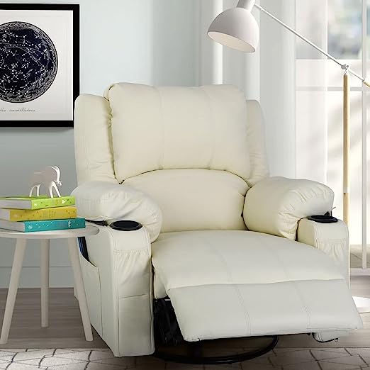 TheraComfort Heated Leather Recliner – Power Rocker with Massage & Swivel