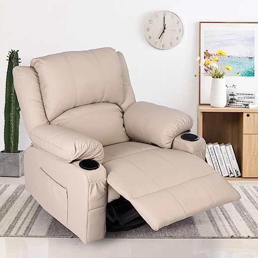 TheraComfort Heated Leather Recliner – Power Rocker with Massage & Swivel