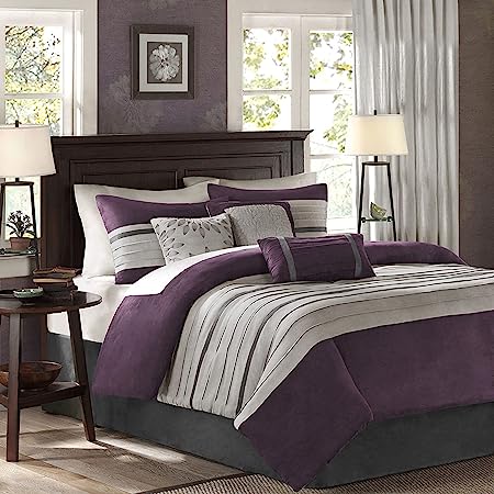 Palmer Comforter Set-Luxury Faux Suede Design, Striped Accent, All Season Down Alternative Bedding