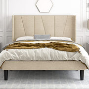 Queen Size Upholstered Platform Bed with Geometric Wingback Headboard