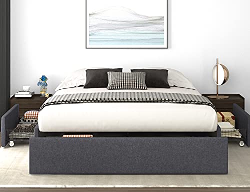 Queen platform bed with upholstered design and sturdy construction.