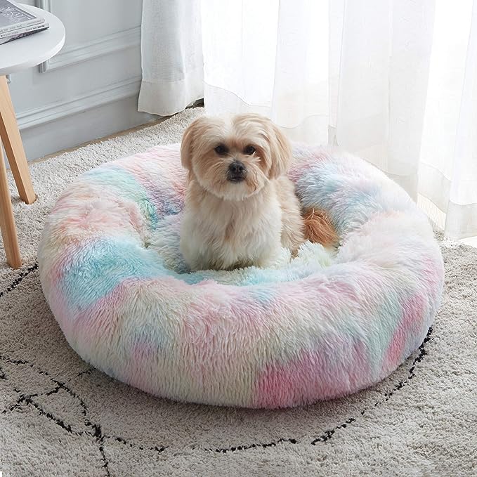 Calming Dog & Cat Bed, Anti-Anxiety Donut Cuddler Warming Cozy Soft