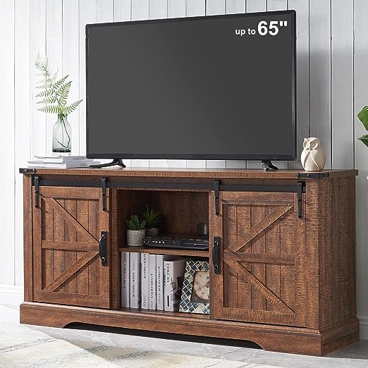 TV Stand for 65+ Inch TV, Modern Farmhouse Entertainment Center