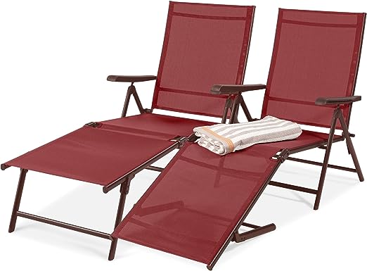 Set of 2 Outdoor Patio Chaise Chair Reclining Folding Pool Lounger