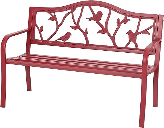 50‘’ Outdoor Garden Bench Patio Park Bench, Cast Iron Frame Furniture