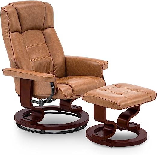 RelaxOrb Leather Recliner with Ottoman – 360° Swivel & Thick Padding