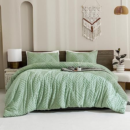 White Boho Queen Comforter Set, Lightweight Fluffy Bedding Comforter Sets for Queen Bed