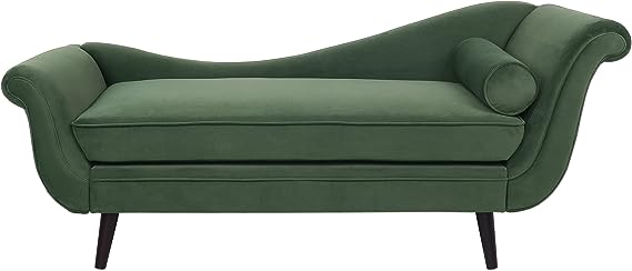 Chaise Lounge ,Polyester and Birch Wood, Beige + Dark Brown