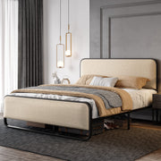 Sereno Curved Upholstered Platform Bed with Metal Frame in Beige