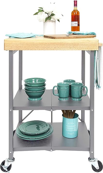Folding Kitchen Cart on Wheels for Chefs Outdoor, Microwave Cart