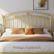 Sunrise Metal Bed Frame in Gold with Retro Headboard and Underbed Storage