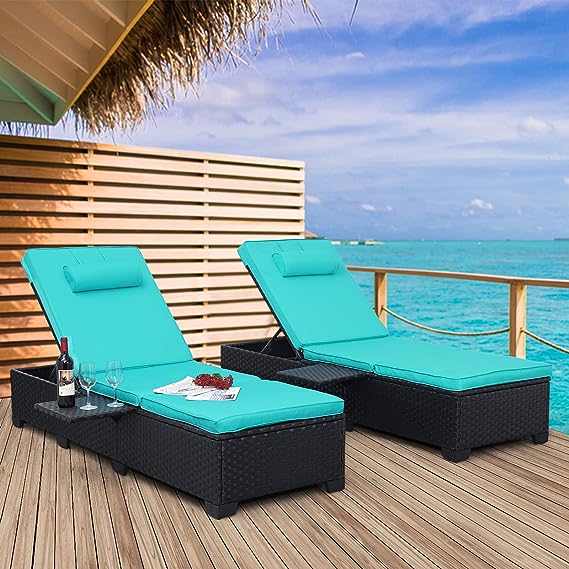 Outdoor PE Wicker Chaise Lounge Chairs - 2 Piece Patio