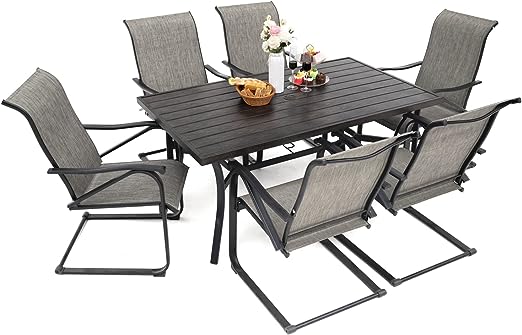 7 Pieces Outdoor Patio Dining Set for 6 Patio Dining Swivel Chairs