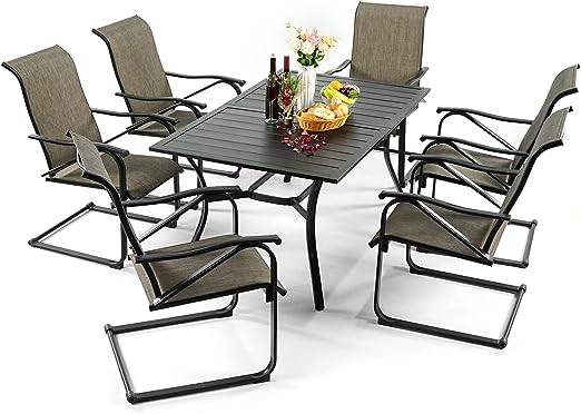 7 Pieces Outdoor Patio Dining Set for 6 Patio Dining Swivel Chairs