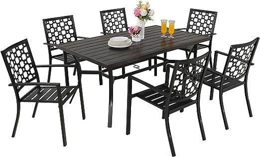 7 Pieces Outdoor Patio Dining Set for 6 Patio Dining Swivel Chairs