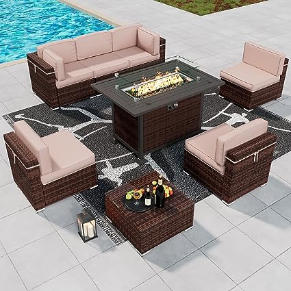 Gas Fire Pit Table, Outdoor Patio Furniture Sofa Sectional