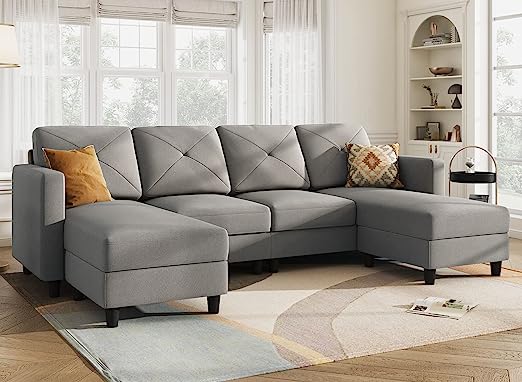 Convertible U Shaped Sofa Sectional Couch with Double Chaises 4 Seat Sofa
