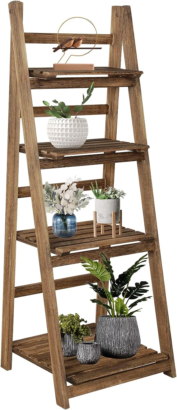 Babion 4-Tier Ladder Bookshelf – Black Wooden Storage Rack