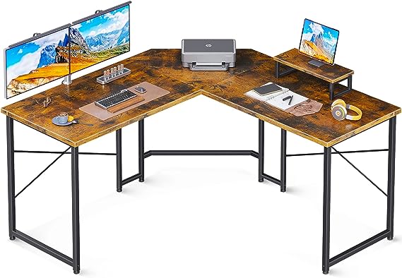 L Shaped Gaming Desk, 51 Inch Computer Desk with Monitor Stand