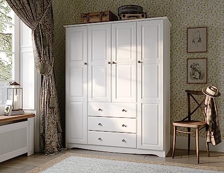 100% Solid Wood Family Wardrobe/Armoire/Closet, Mahogany with Metal Knobs