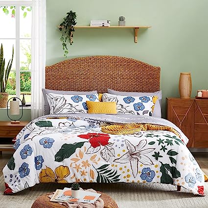 Full Comforter Set 8 PCS White & Green Dandelion Plant Comforter Set