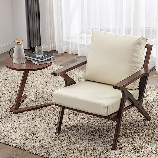 Mid Century Modern Accent Chair, Retro Wood and Fabric Armchairs Side Chair