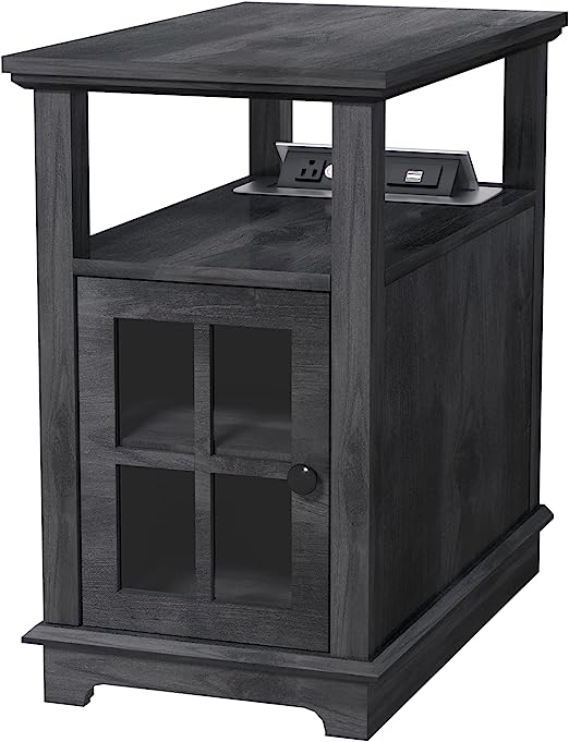 End Table with Charging Station, Side Table with Storage