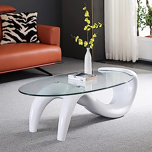 Oval Glass Coffee Table,Contemporary Coffee Table for Living Room