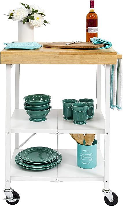 Folding Kitchen Cart on Wheels for Chefs Outdoor, Microwave Cart